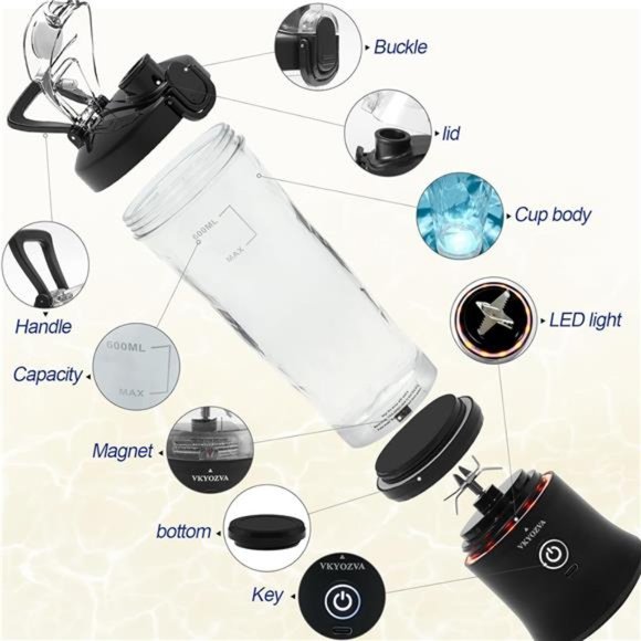 Personal Blender , 20 OZ Mini Blender with 6Blades, USB Rechargeable Blender - Picture 5 of 5